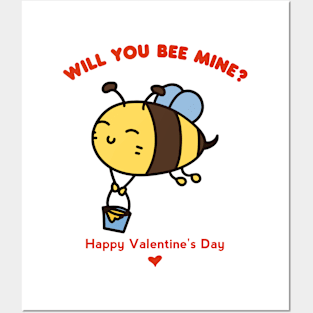 Will You Be Mine Cute Bee Pun Valentine's Day Posters and Art